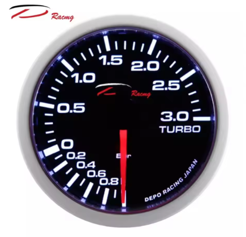 Manomètre pression turbo 3 bar 4 bar 2 bar Depo Racing 52mm blanc ou rouge Made in Taiwan moteur essence  diesel 1.9 tdi hdi dci bmw